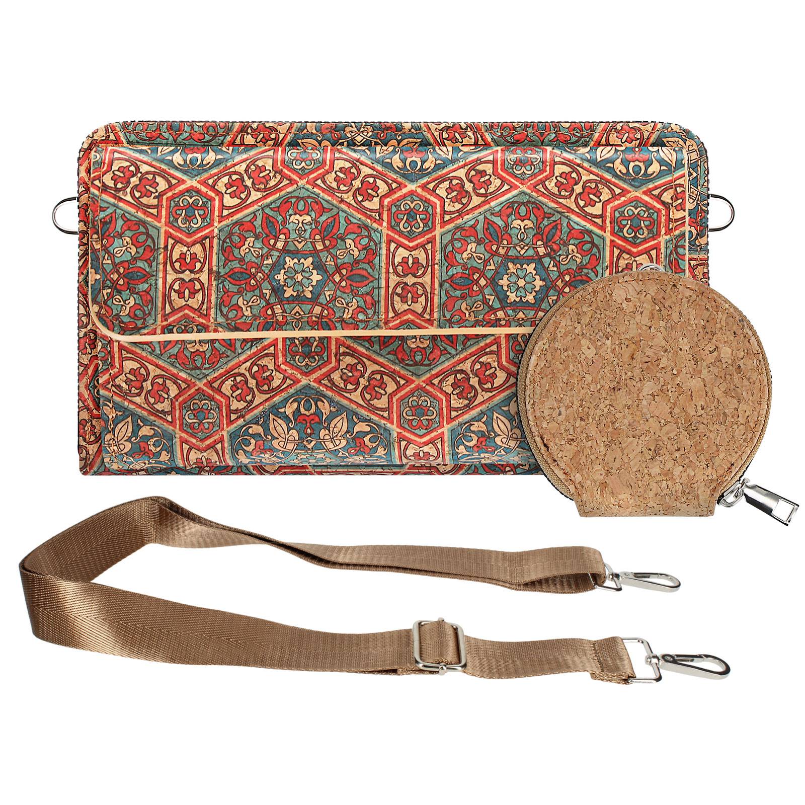 Pochette en Liège Bandoulière Double Poche Magnétique Motif Lys-1