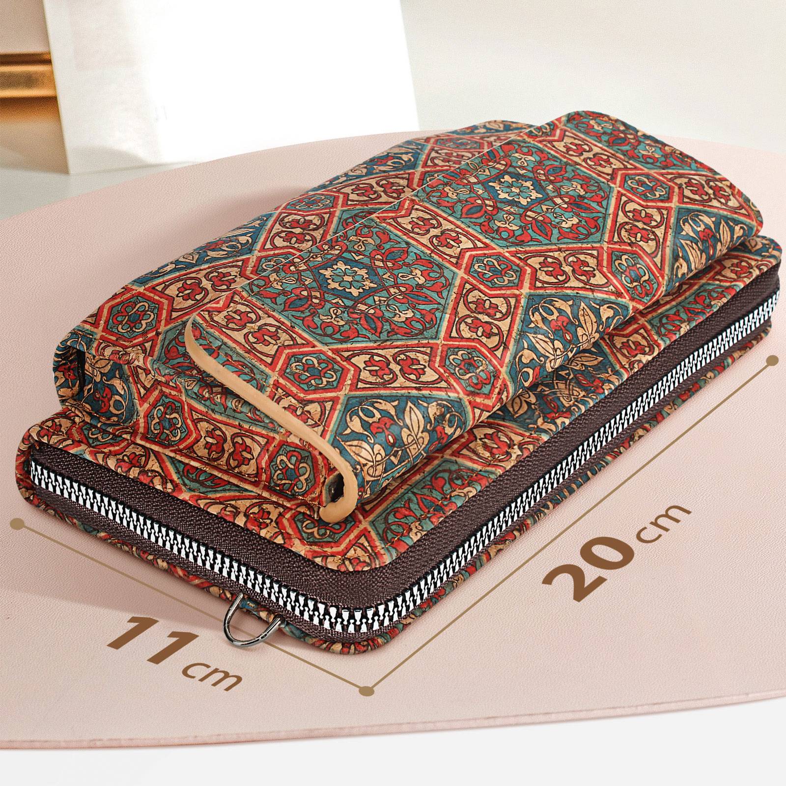 Pochette en Liège Bandoulière Double Poche Magnétique Motif Lys-3