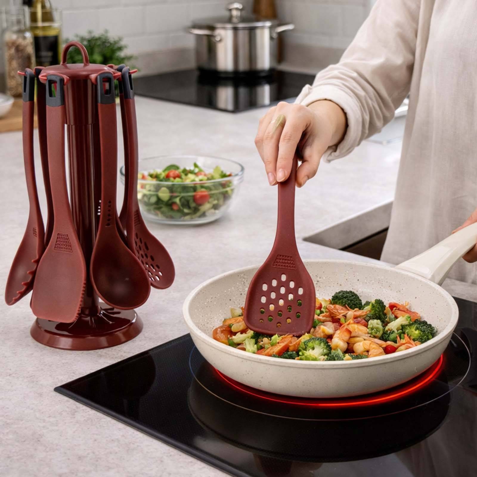 Set d’Ustensiles de Cuisine 6 Pièces en Silicone Résistant avec Support-2