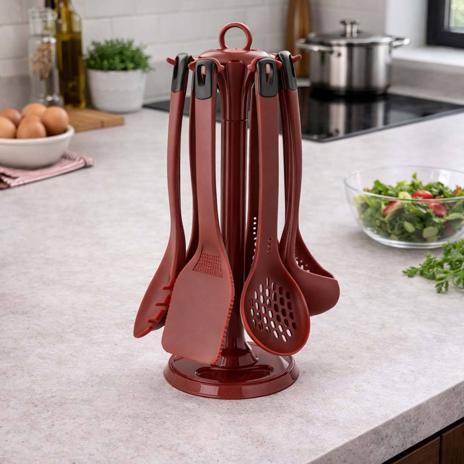 Set d’Ustensiles de Cuisine 6 Pièces en Silicone Résistant avec Support-4