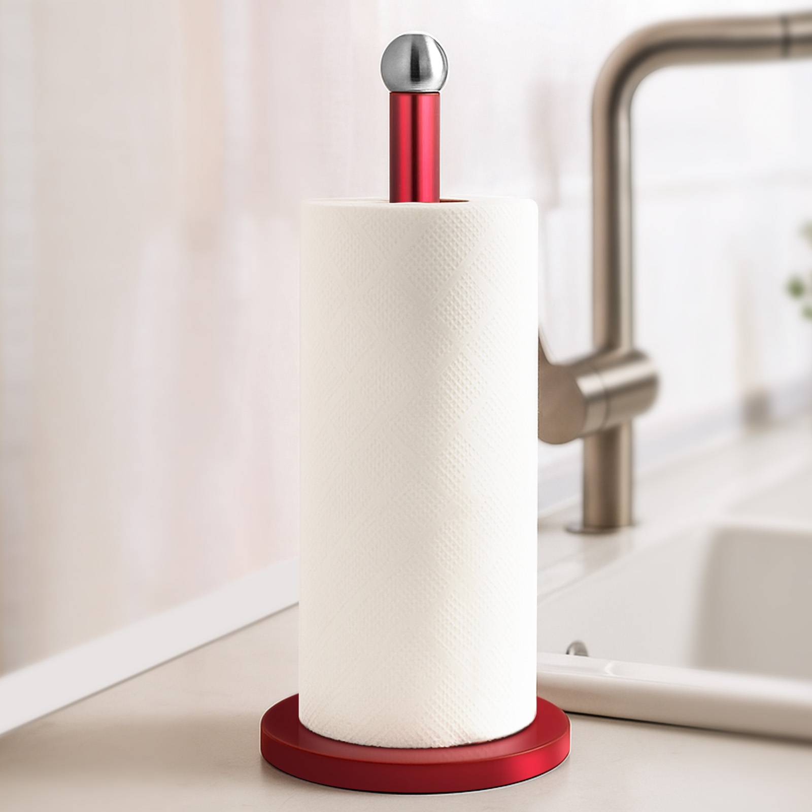 Porte Rouleaux Essuie Tout Effet Métallisé avec Base Lourde Stable-3