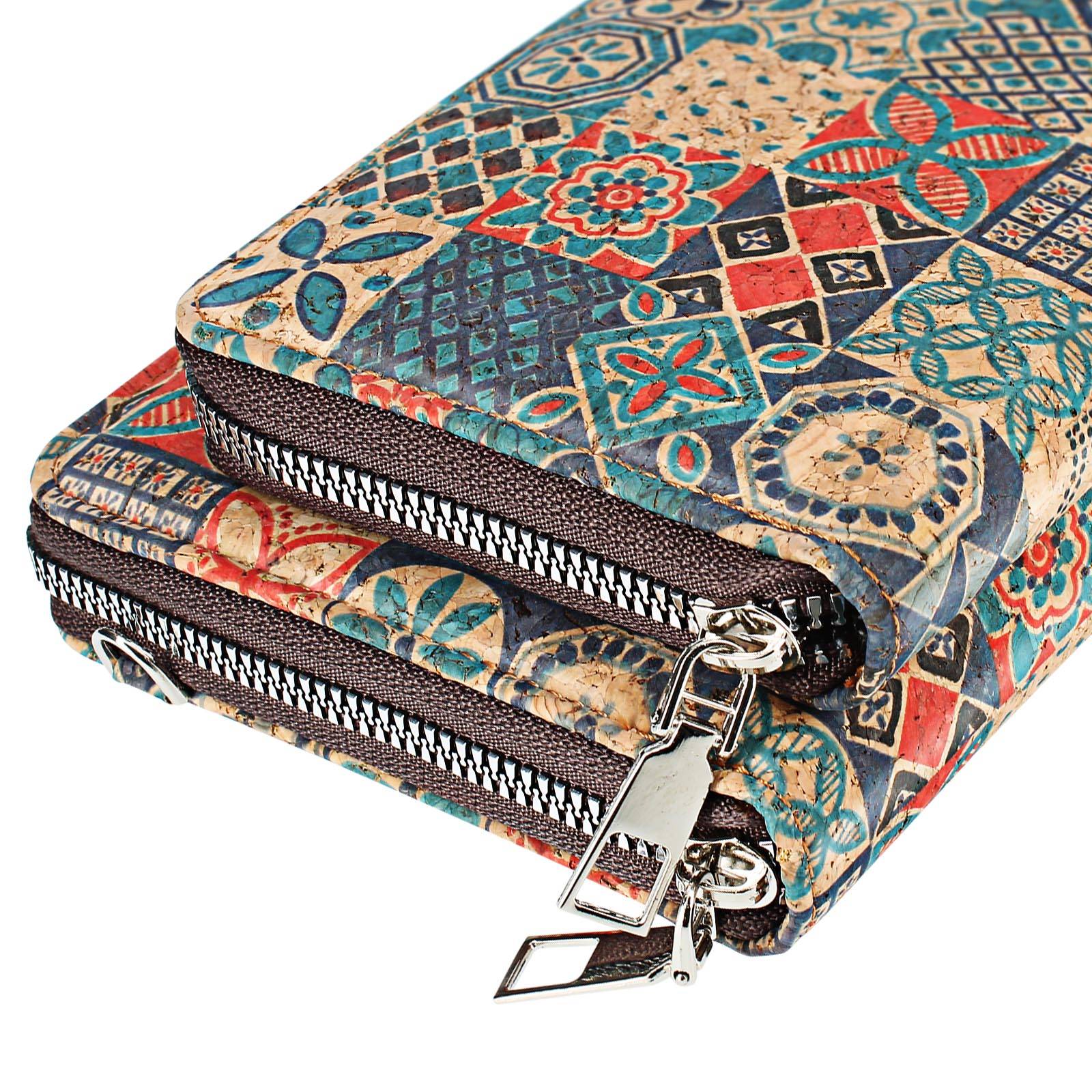 Pochette en Liège Bandoulière Deux Poches Zip Motif Céramique-0