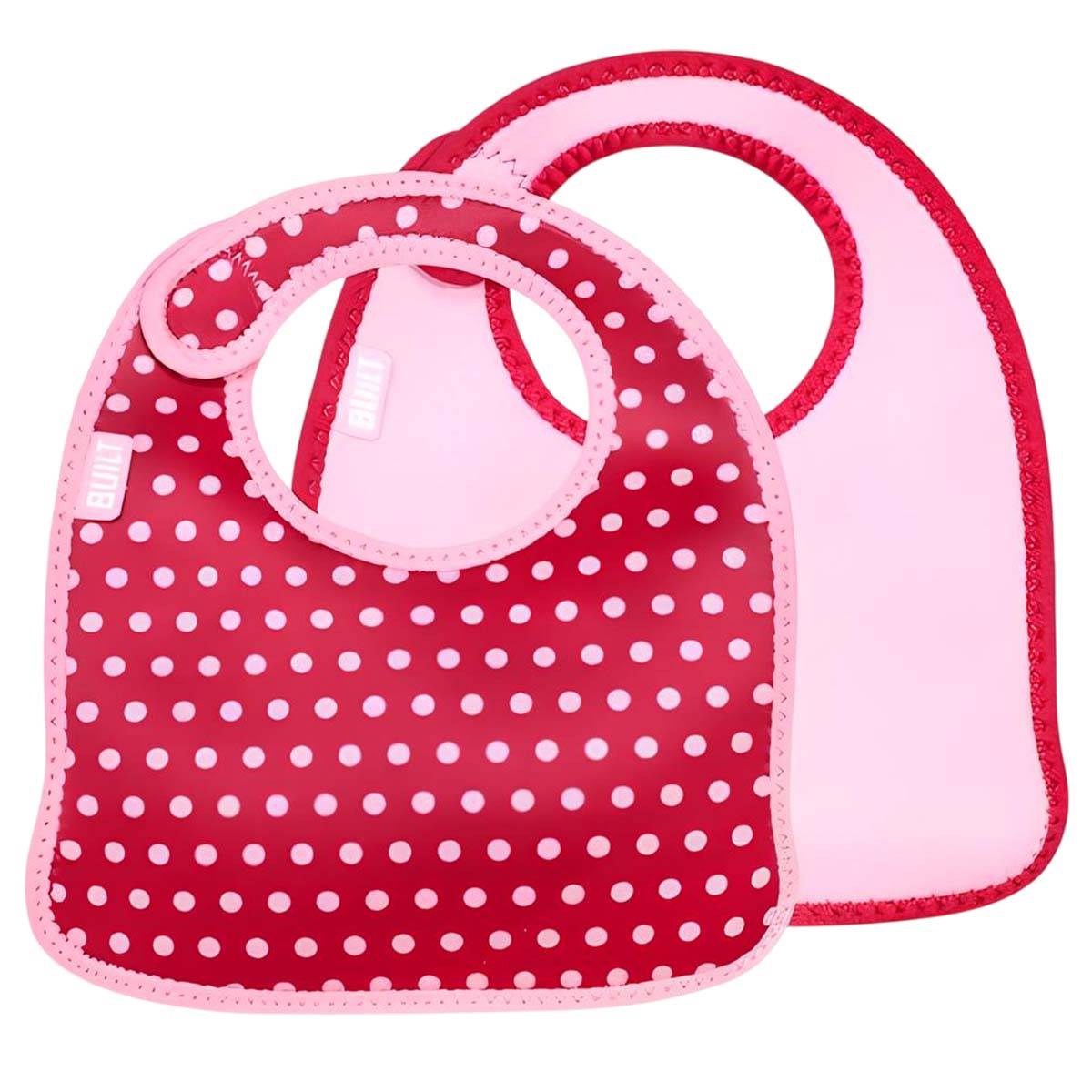 Lot de 2 Bavoirs Bébé en Néoprène Motif Pois avec Fermeture à scratch-1