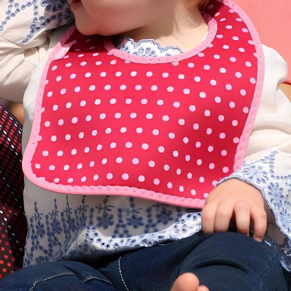 Lot de 2 Bavoirs Bébé en Néoprène Motif Pois avec Fermeture à scratch-3