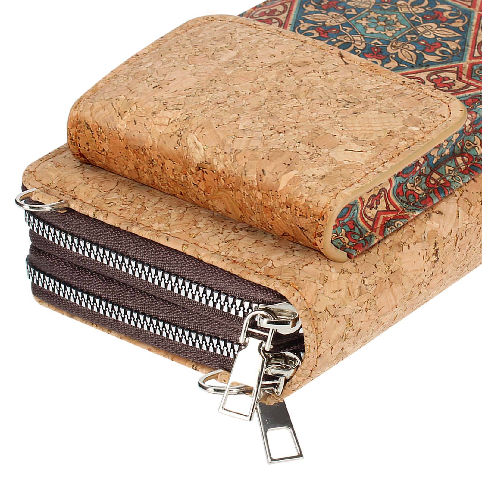 Sacoche en Liège Bandoulière Triple Poche Magnétique Motif Lys-0