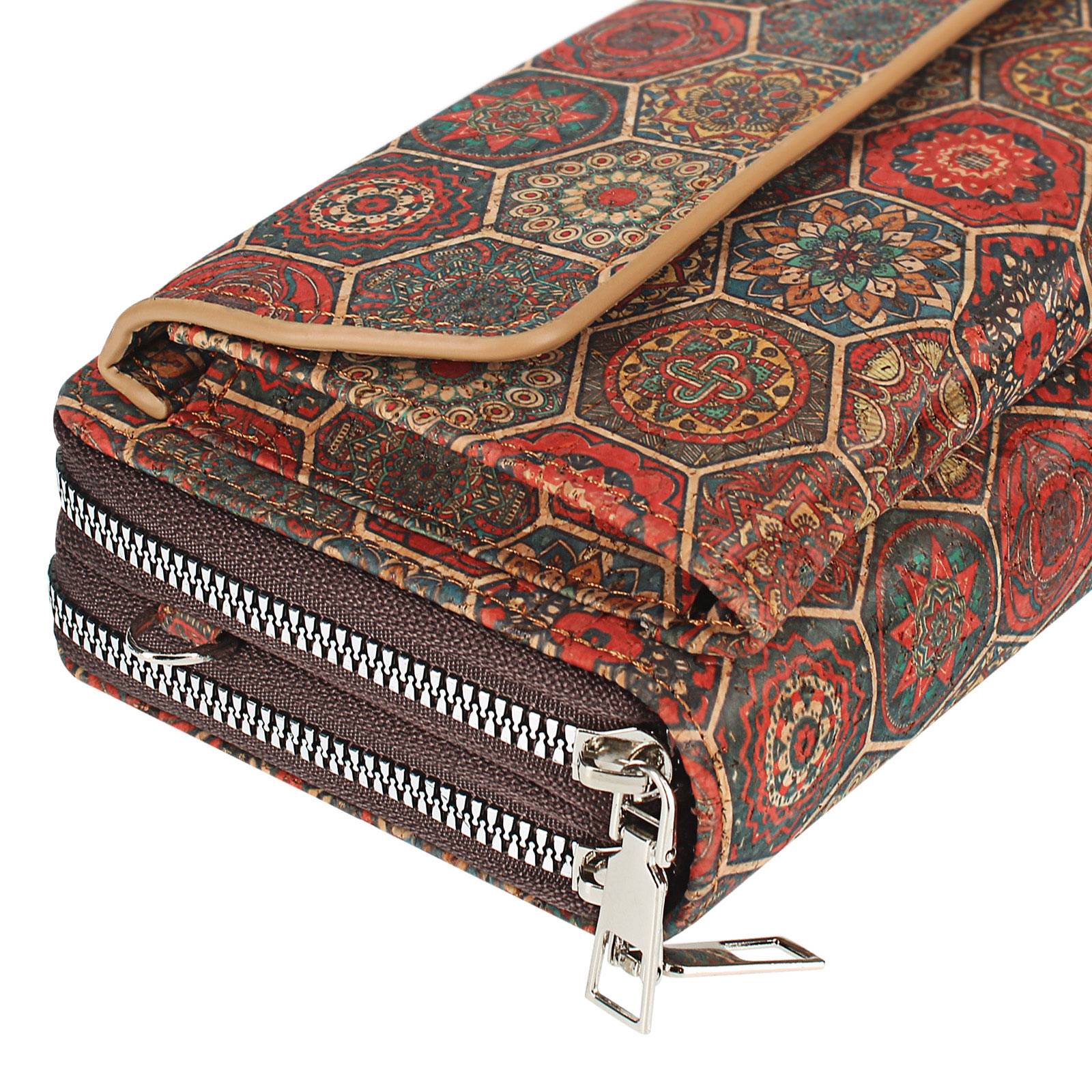 Pochette en Liège Bandoulière Triple Poche Magnétique Motif Hexagonal-0