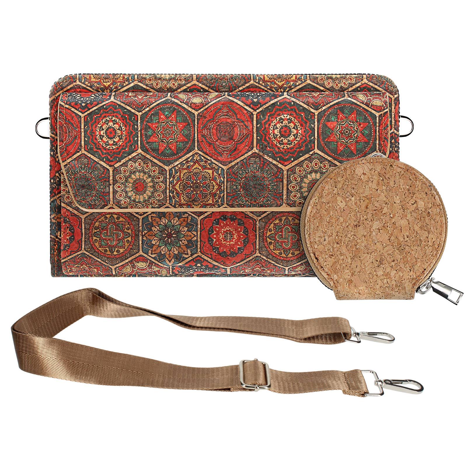 Pochette en Liège Bandoulière Triple Poche Magnétique Motif Hexagonal-1