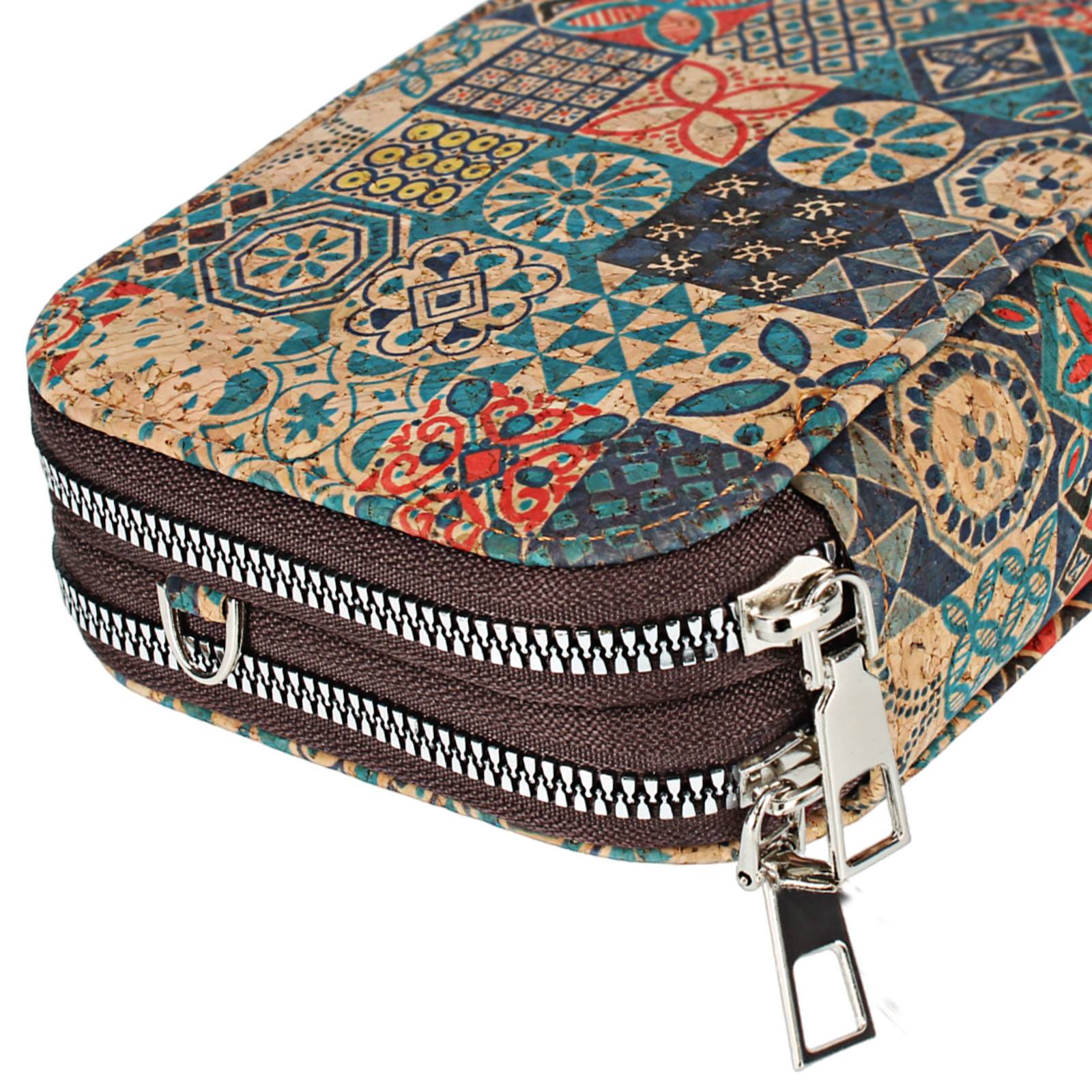Pochette en Liège Bandoulière Double Grande Poche Zip Motif Céramique-0