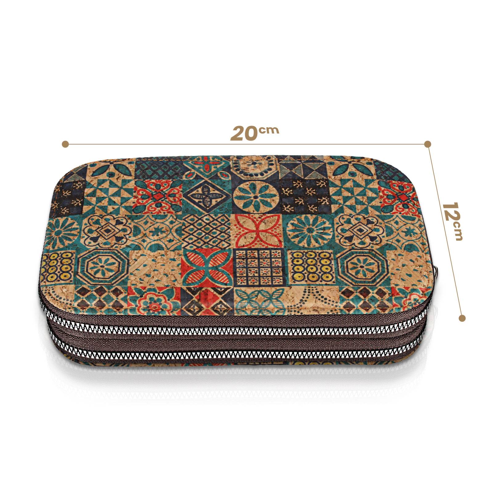 Pochette en Liège Bandoulière Double Grande Poche Zip Motif Céramique-3