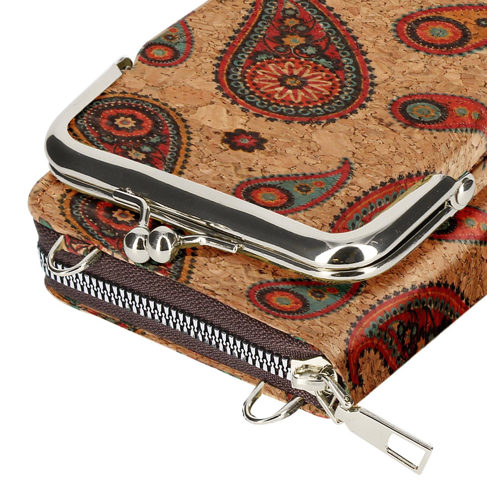 Sacoche Liège Bandoulière Double Poche Porte monnaie Motif Cachemire-0