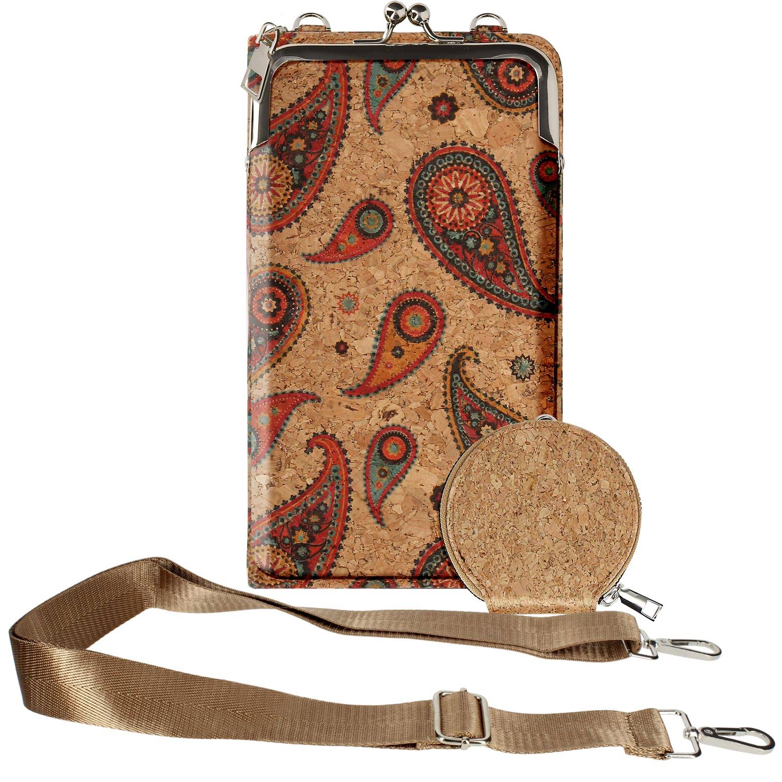 Sacoche Liège Bandoulière Double Poche Porte monnaie Motif Cachemire-1