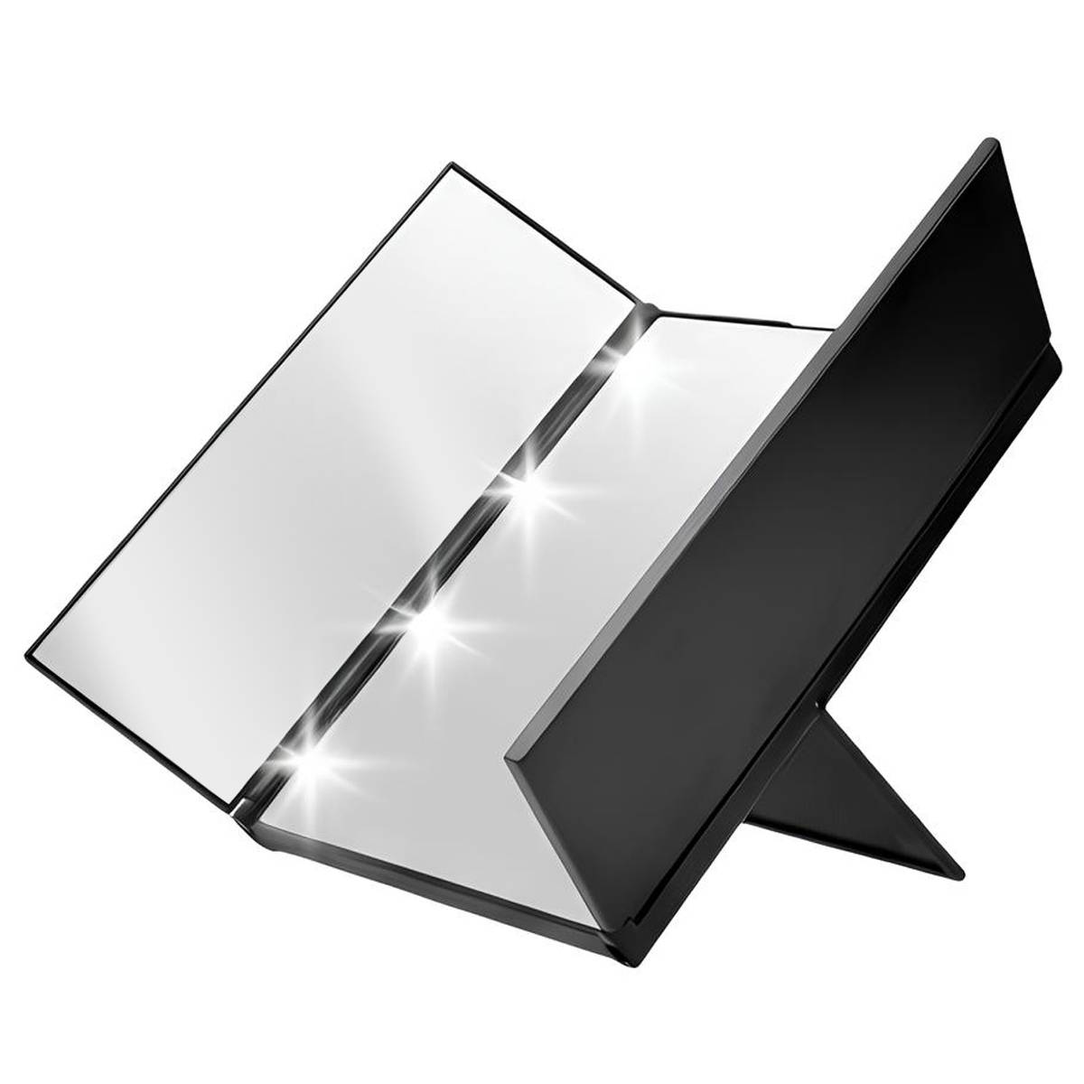 Miroir de Maquillage Triptyque avec Éclairage LED Intégré et Volets Pliables-1