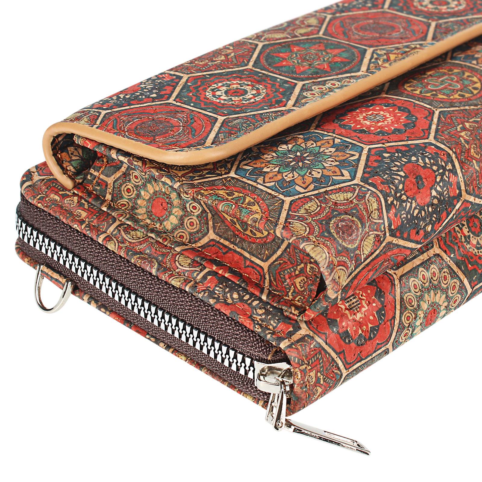 Pochette en Liège Bandoulière Double Poche Magnétique Motif Hexagonal-0