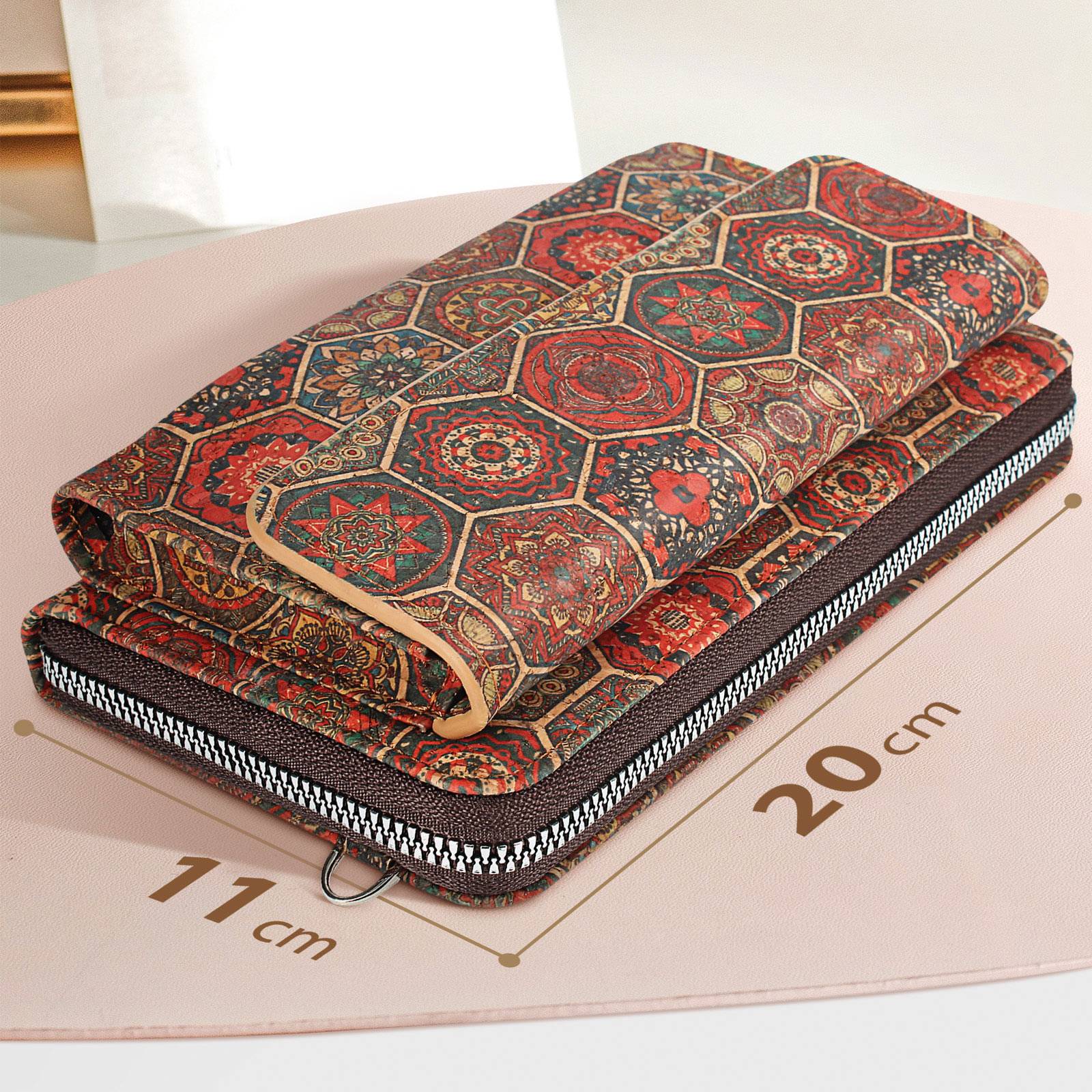 Pochette en Liège Bandoulière Double Poche Magnétique Motif Hexagonal-3