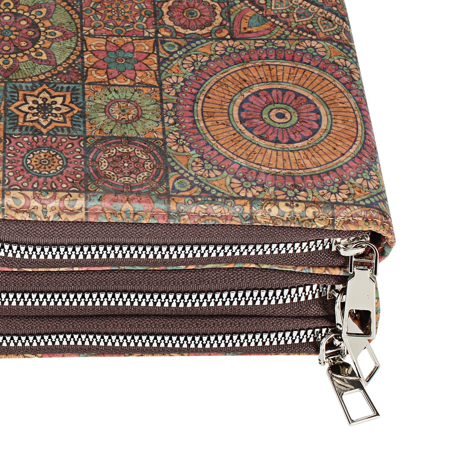 Sacoche en Liège Bandoulière Triple Poche Zip Motif Mandala-0