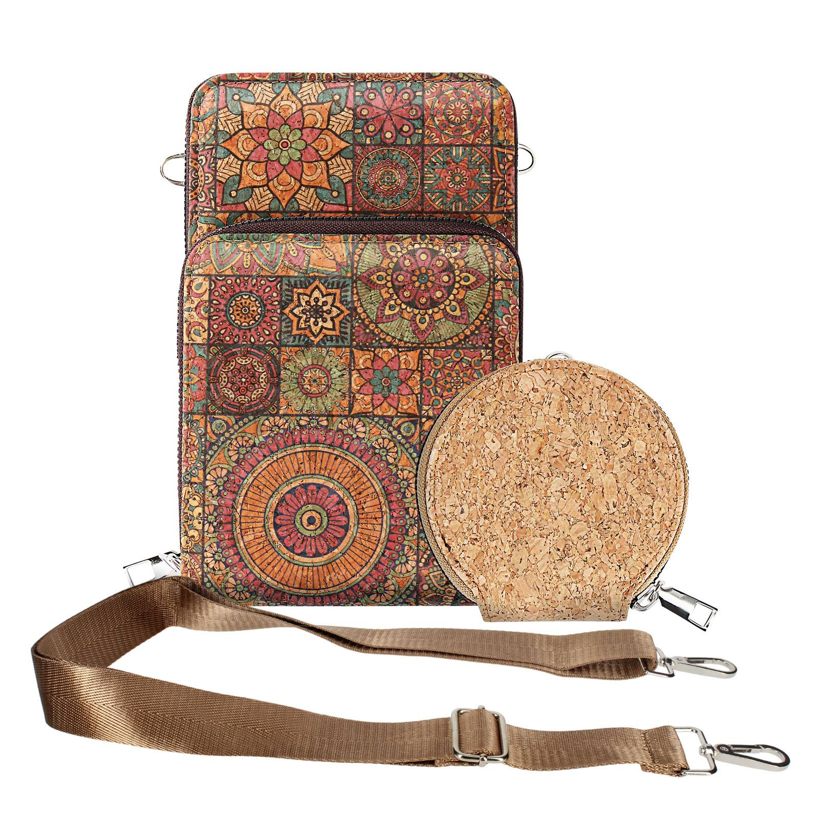 Sacoche en Liège Bandoulière Triple Poche Zip Motif Mandala-1