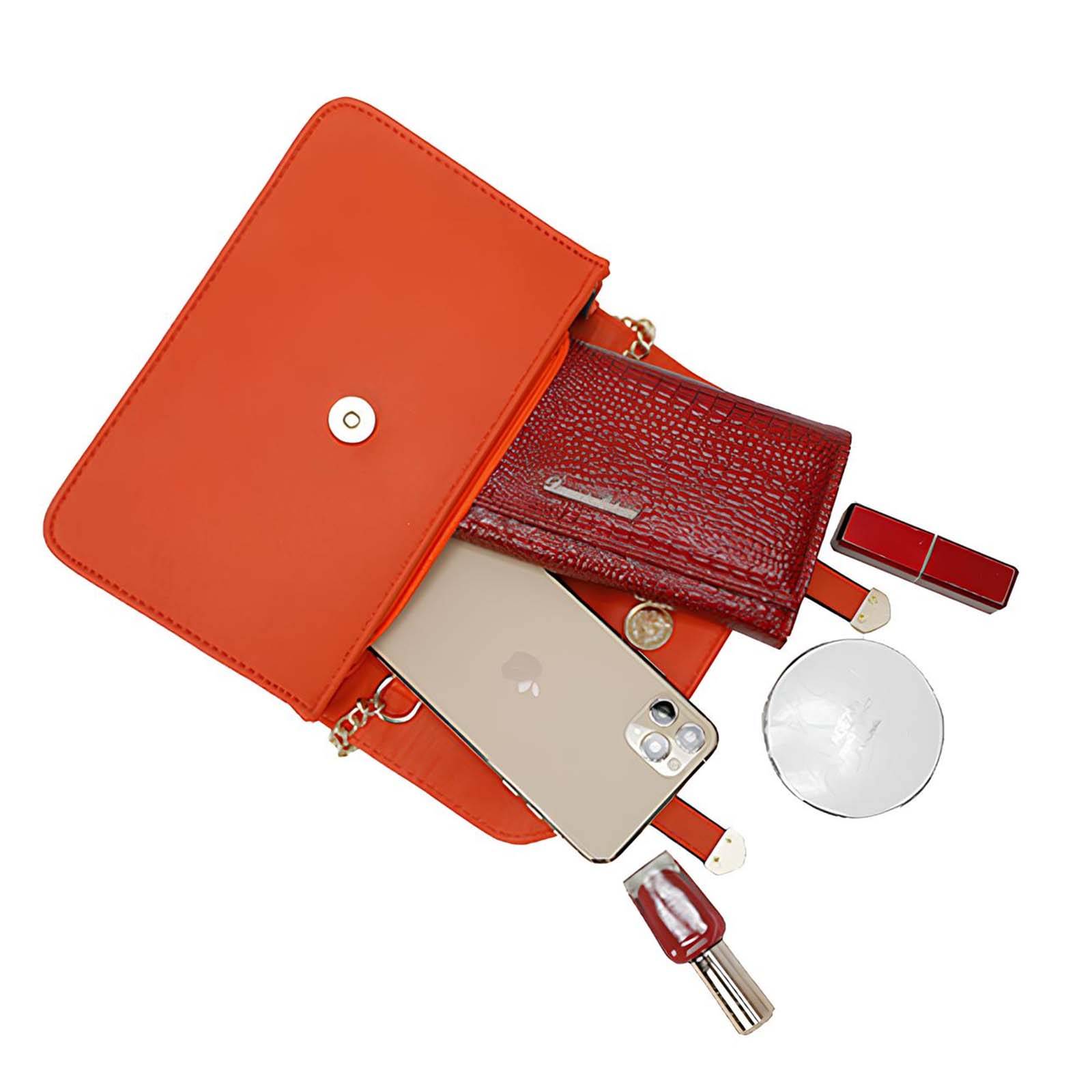 Sac Bandoulière pour Femme avec Chaîne Dorée et Rabat à Boucles Décoratives-3