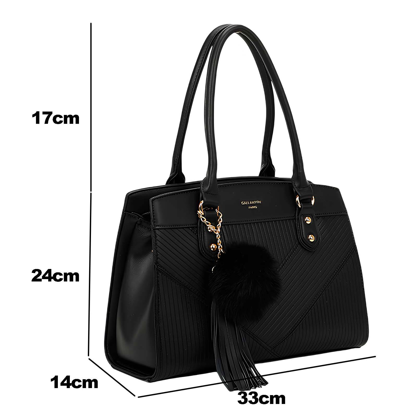 Sac à Main pour Femme Cléo Effet Grainé avec Pompon Décoratif et Bandoulière-0