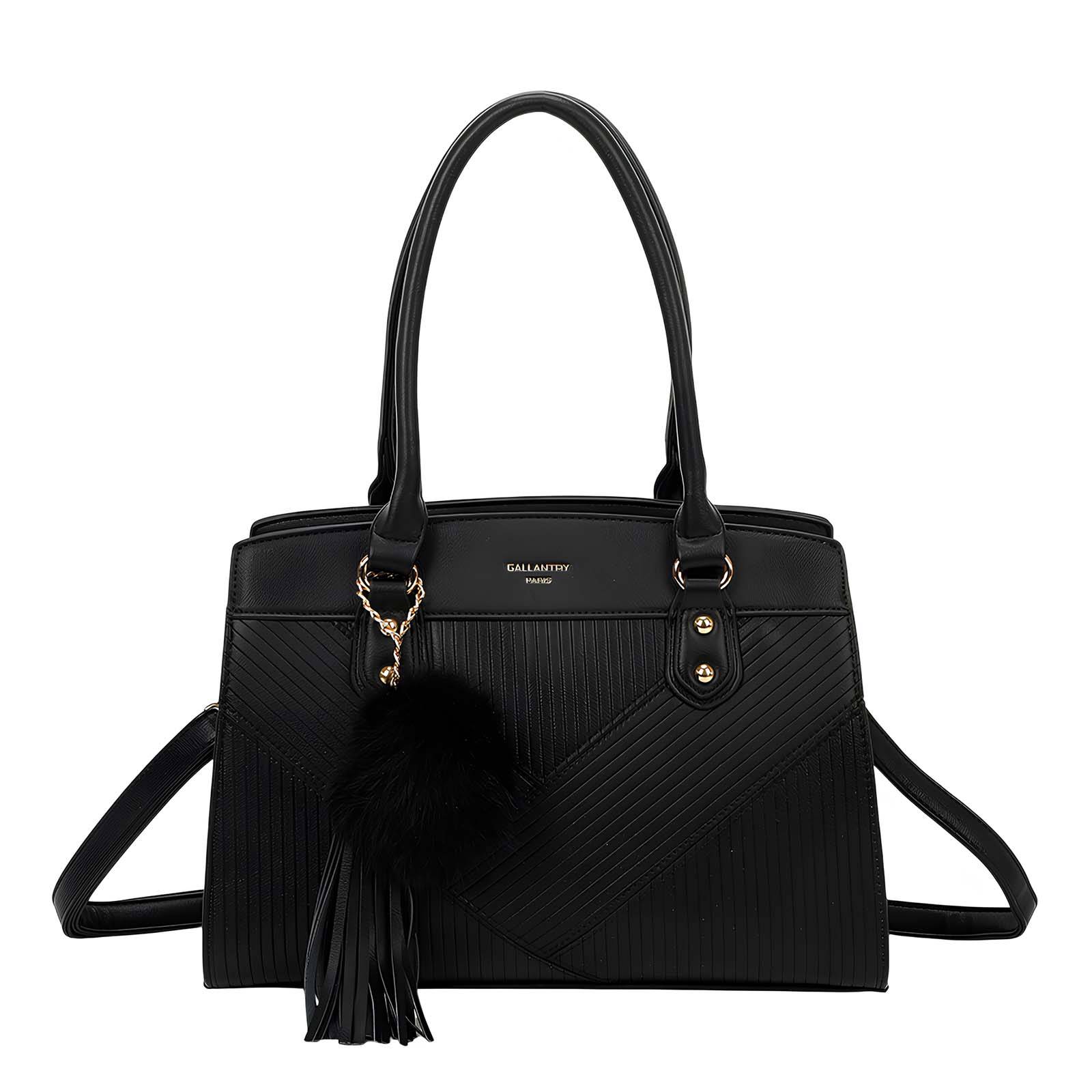 Sac à Main pour Femme Cléo Effet Grainé avec Pompon Décoratif et Bandoulière-1