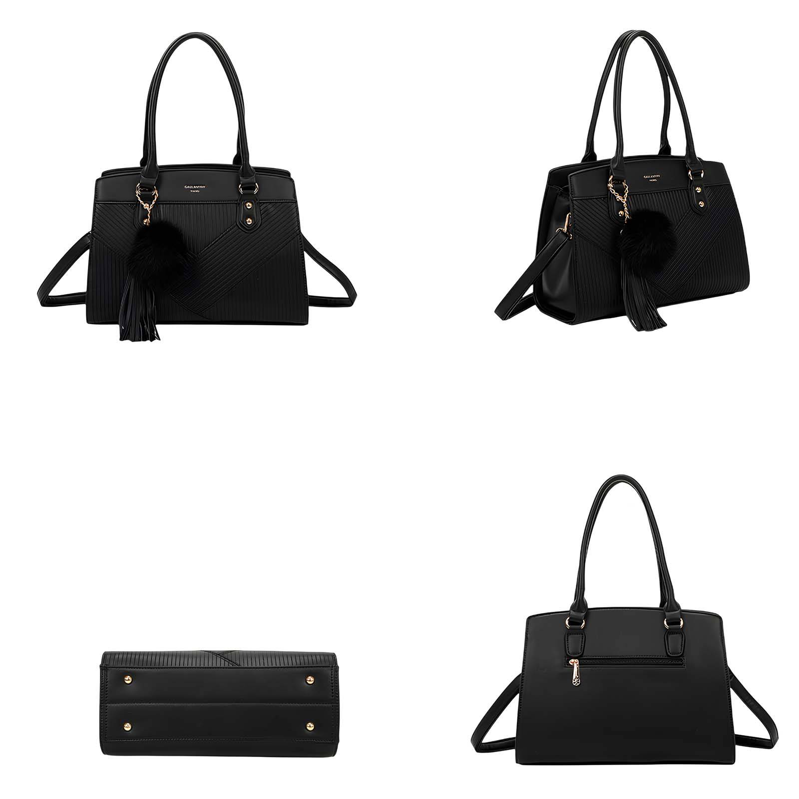 Sac à Main pour Femme Cléo Effet Grainé avec Pompon Décoratif et Bandoulière-2
