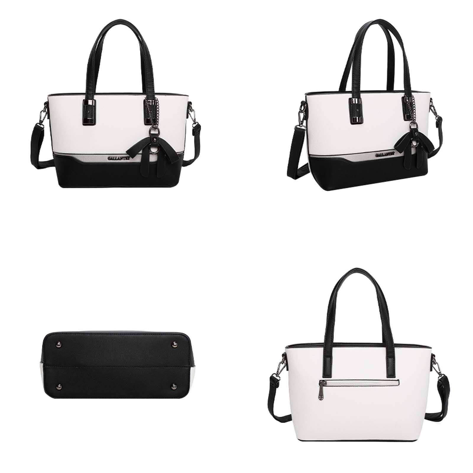 Sac à Main Cabas pour Femme Bicolore Orné de Nœud-2