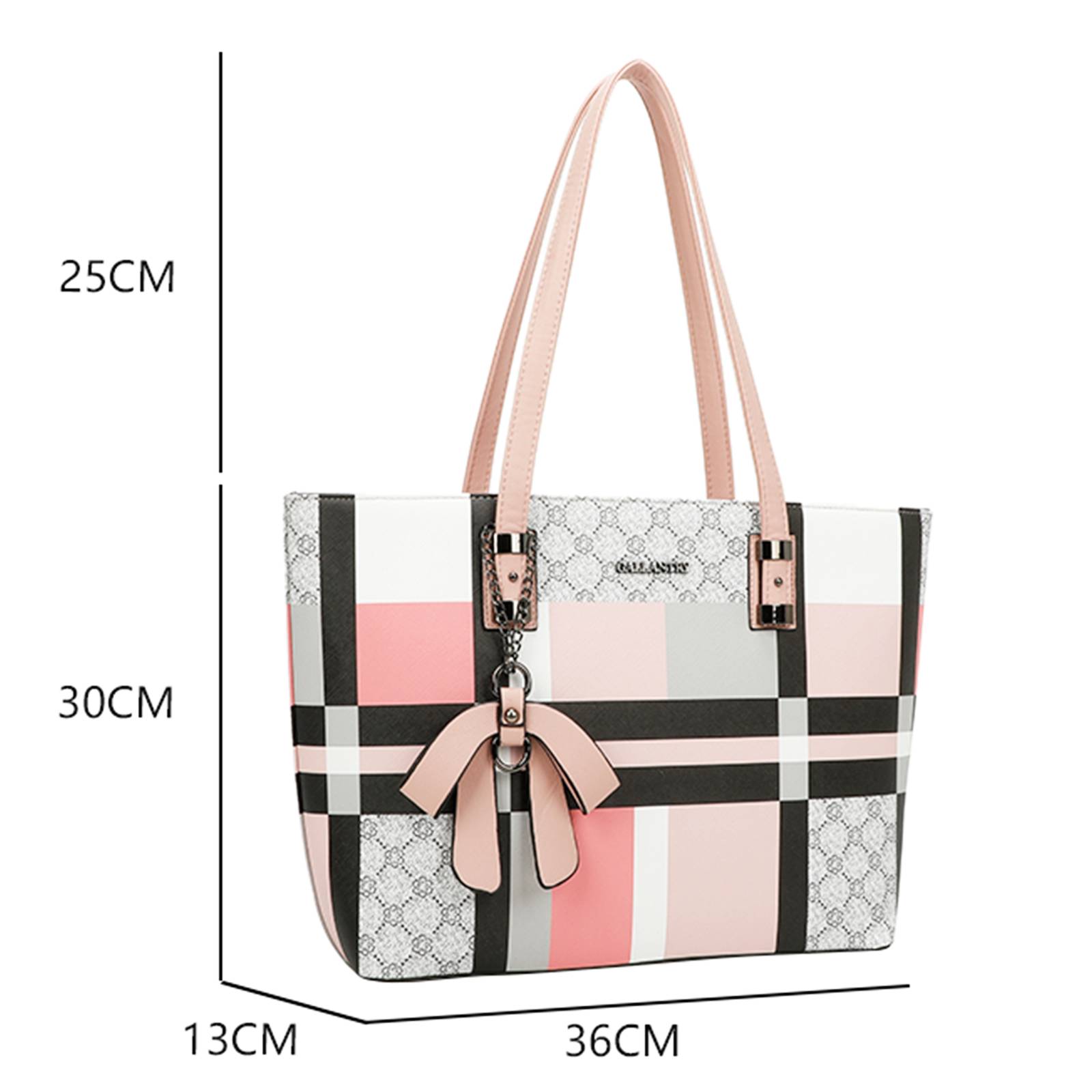 Sac Cabas pour Femme à Carreaux avec Nœud Breloque Décoratif-0