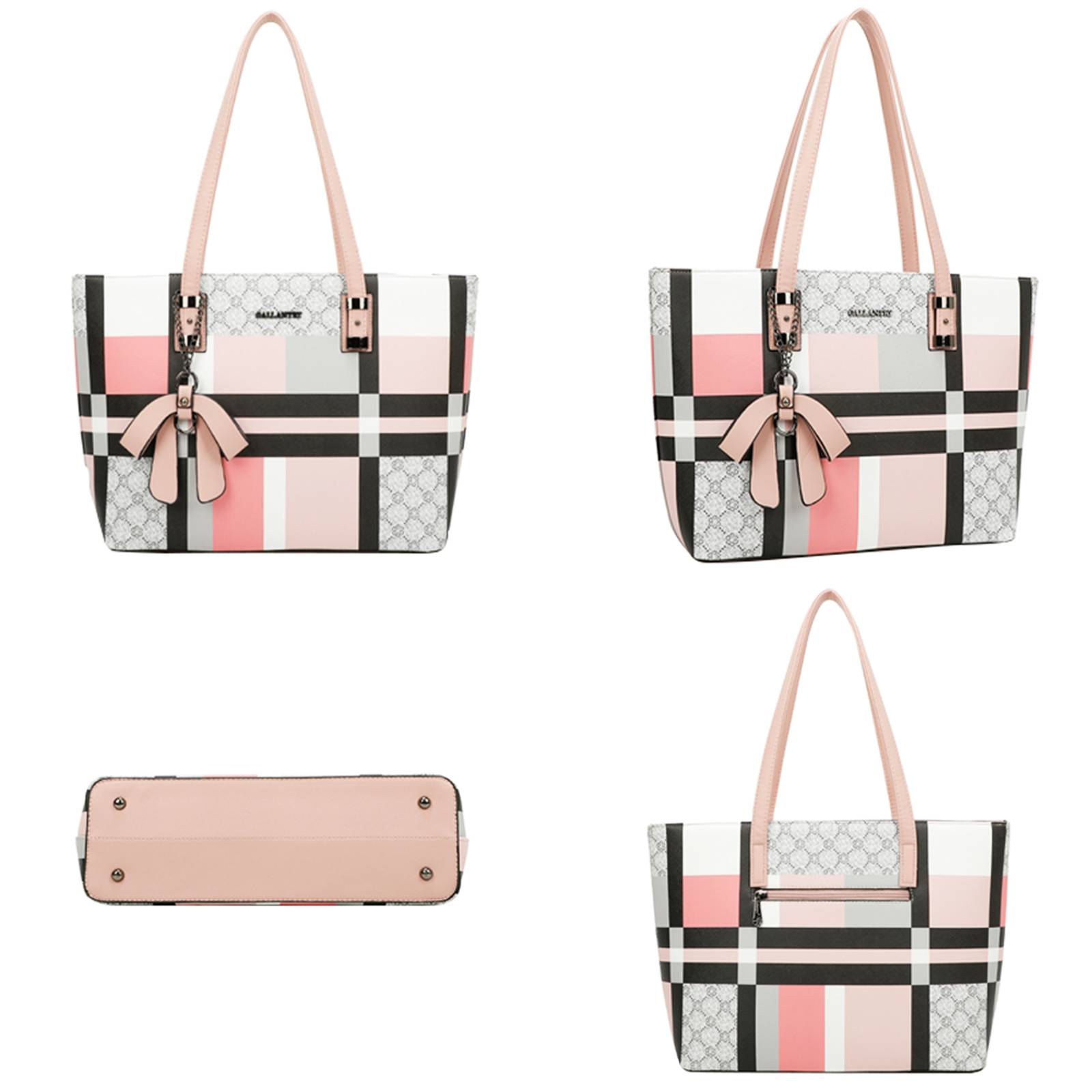 Sac Cabas pour Femme à Carreaux avec Nœud Breloque Décoratif-2