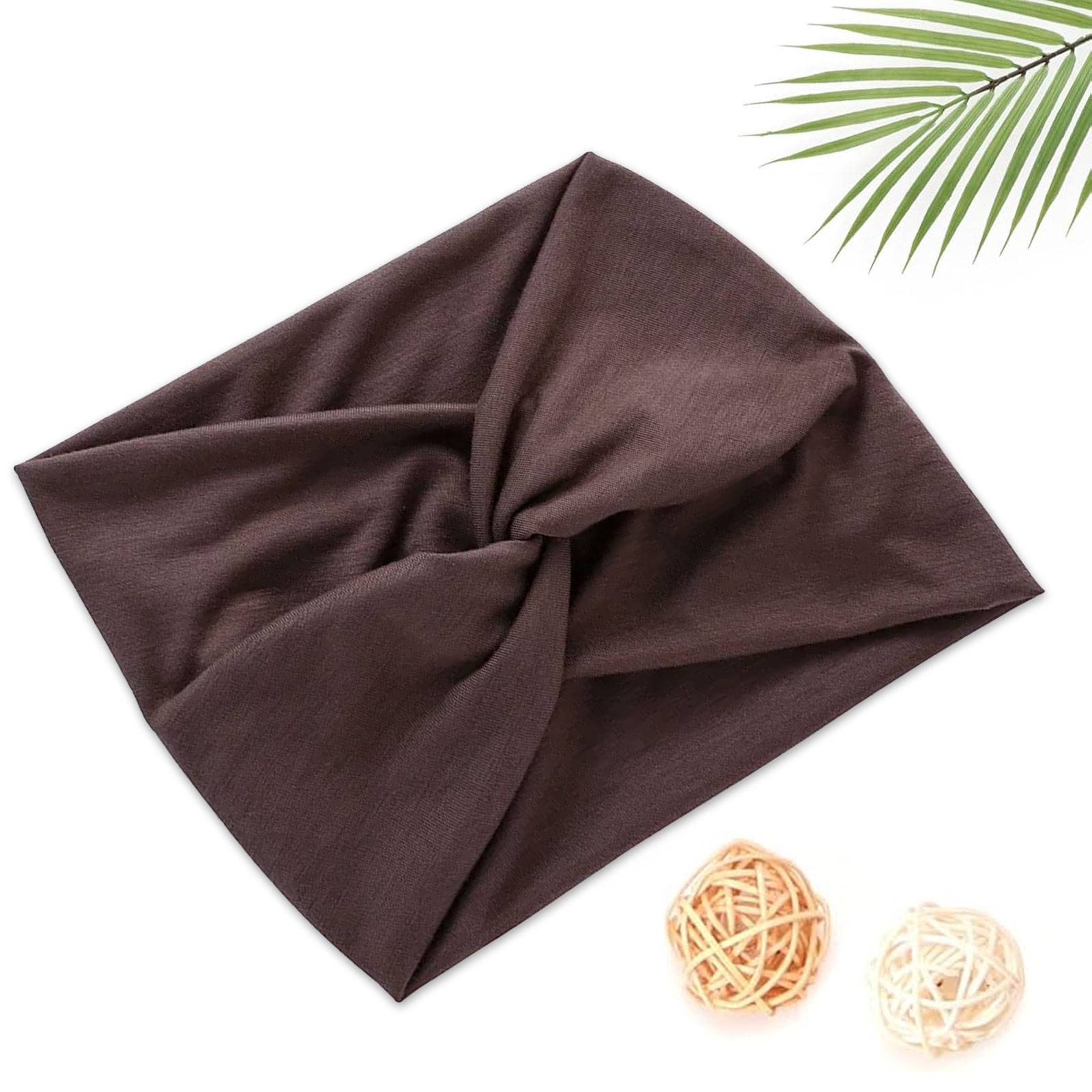 Bandeau Croisé pour Cheveux en Coton Doux Uni Raffiné Marron-1