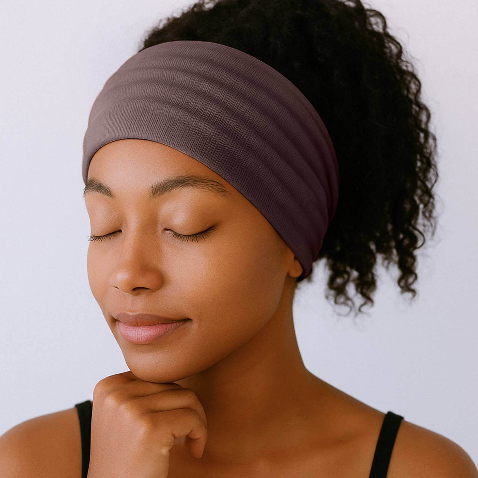Bandeau Croisé pour Cheveux en Coton Doux Uni Raffiné Marron-2