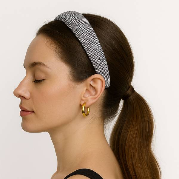 Serre-tête Large pour Cheveux en Tissu Jacquard Pied de Poule Petits Carreaux