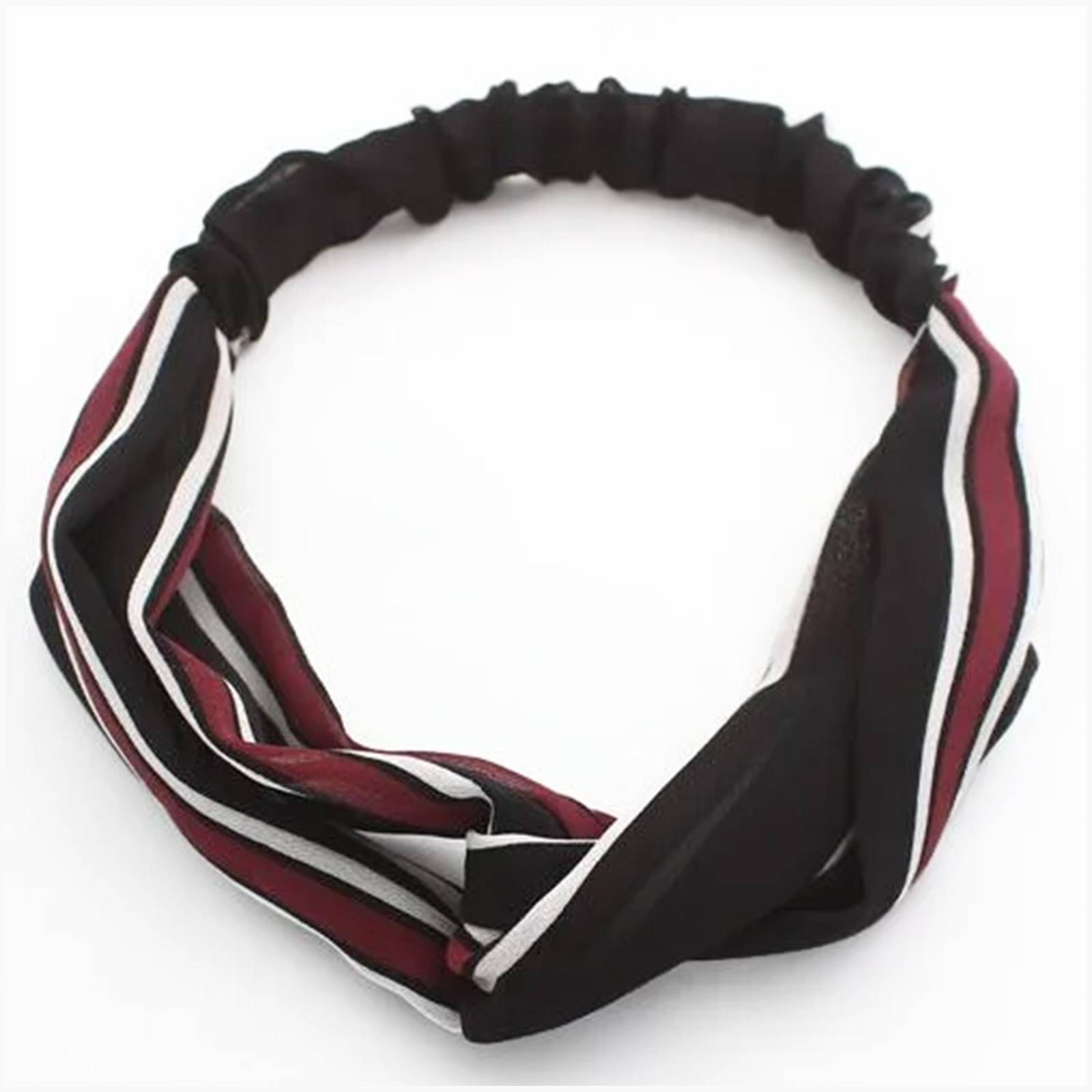 Bandeau Torsadé pour Cheveux en Tissu Voile à Rayures Vintage Noir-0