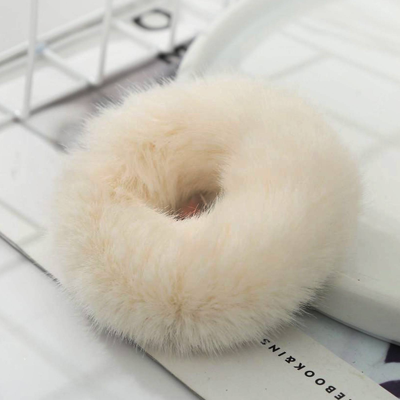 Chouchou Classique pour Cheveux en Fausse Fourrure Fluffy Doux Blanc-0
