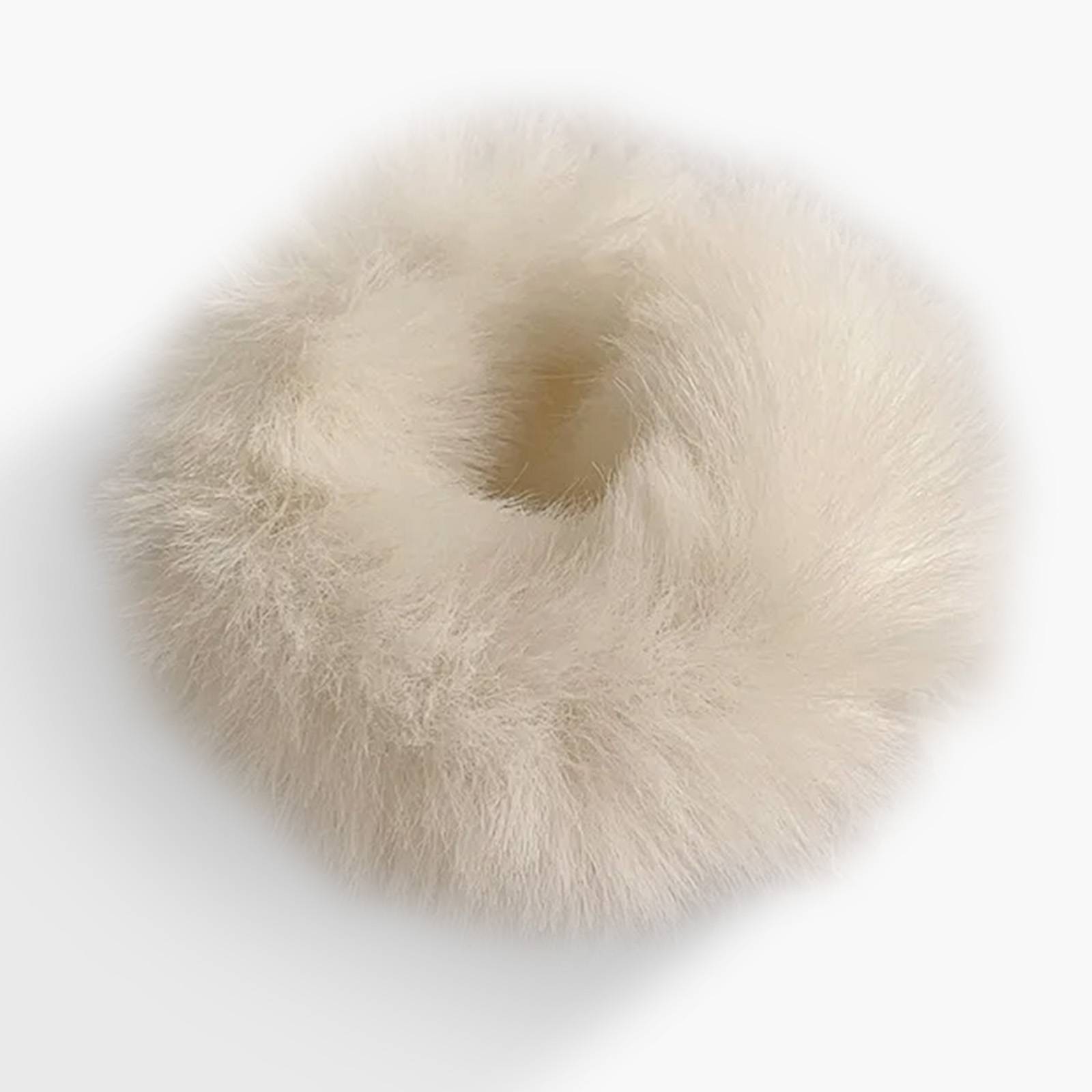 Chouchou Classique pour Cheveux en Fausse Fourrure Fluffy Doux Blanc-1