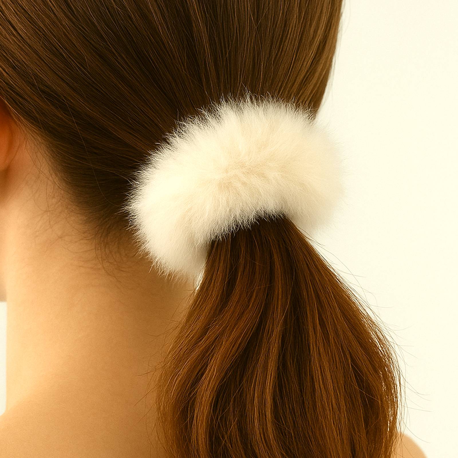 Chouchou Classique pour Cheveux en Fausse Fourrure Fluffy Doux Blanc-2