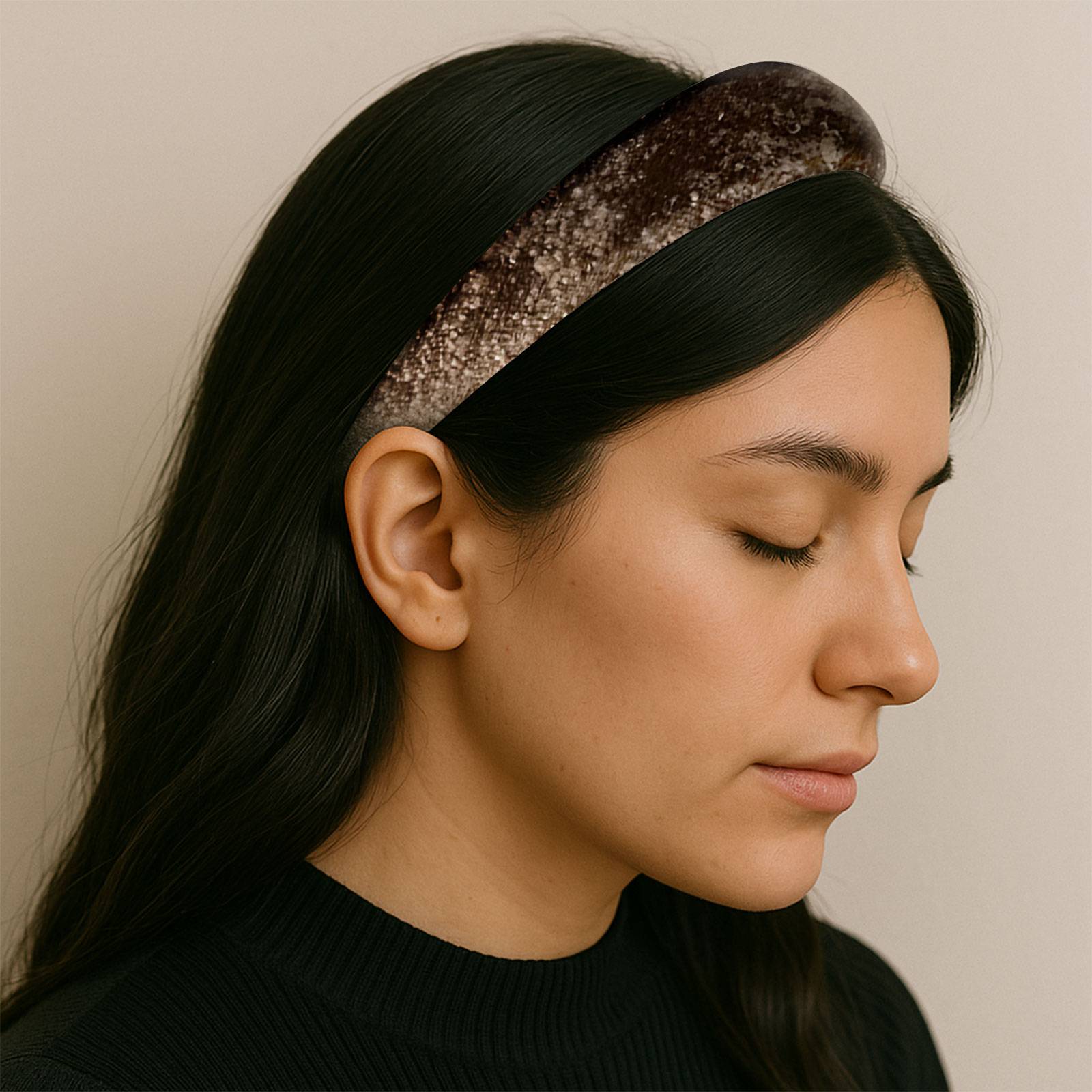 Serre-tête Large pour Cheveux en Laine Uni Vintage Glam Marron-0