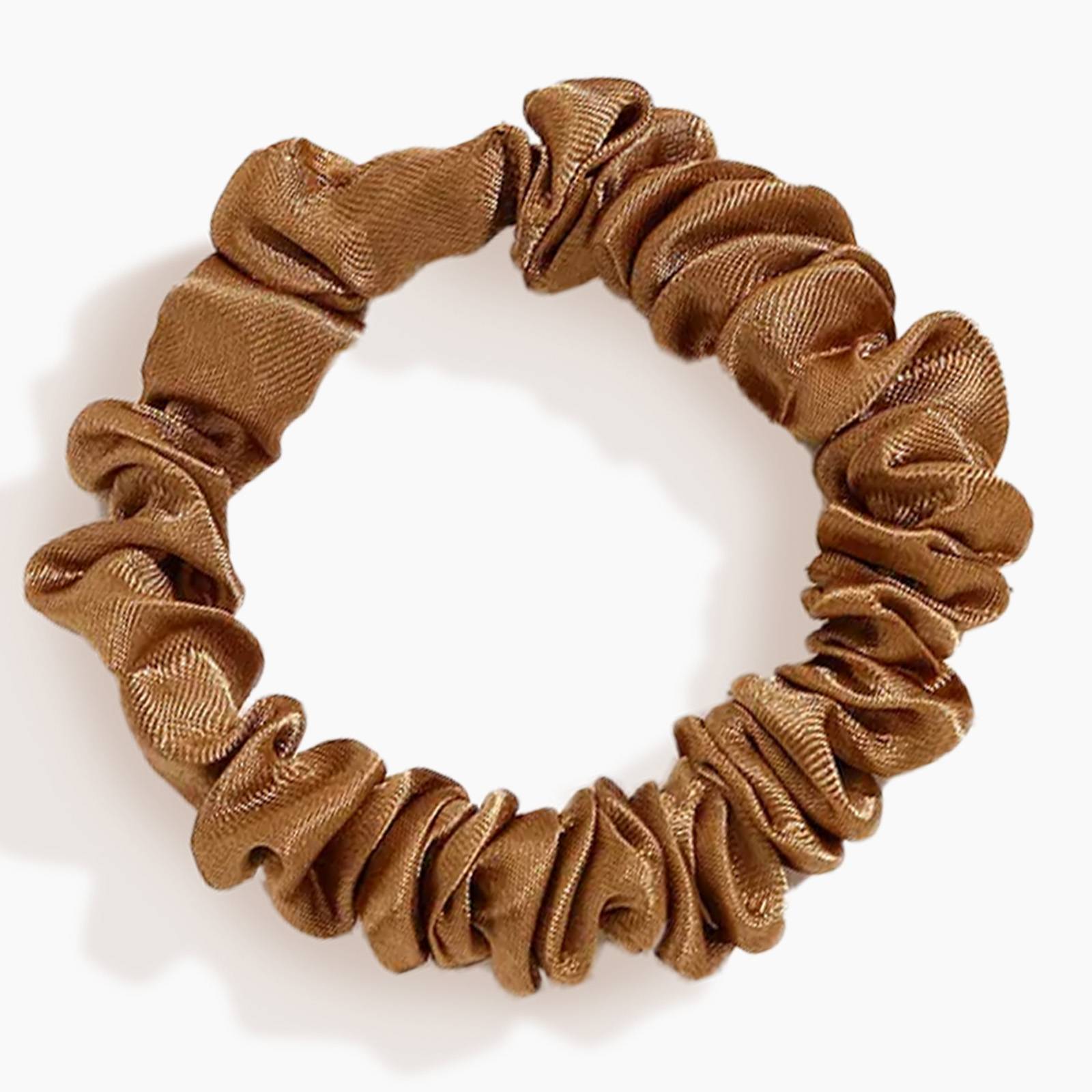 Chouchou Classique pour Cheveux en Satin Plissé Minimaliste Marron-1