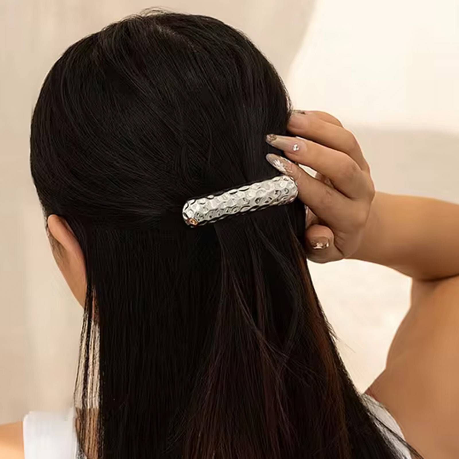 Barrette Sculpturale pour Cheveux Fantaisie en Acier Inoxydable Argenté-2