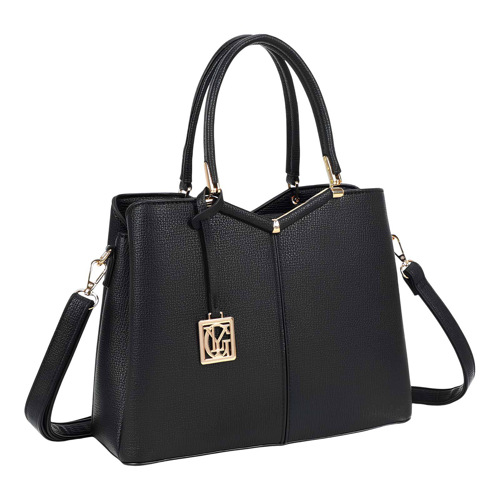 Sac à Main pour Femme Élisa Effet Grainé avec Pendentif Doré et Bandoulière-1