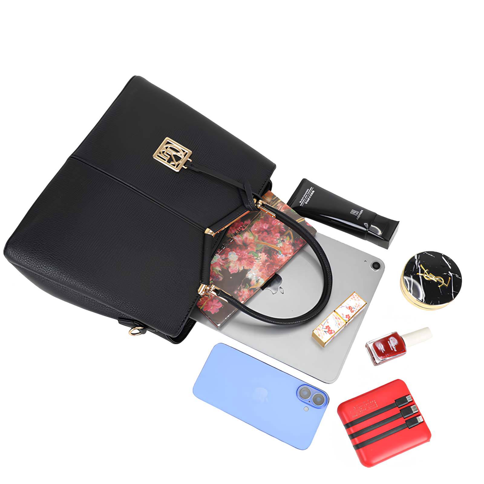 Sac à Main pour Femme Élisa Effet Grainé avec Pendentif Doré et Bandoulière-3
