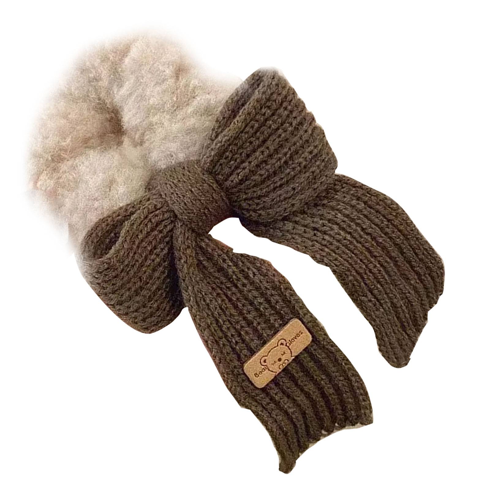 Chouchou Duveteux pour Cheveux en Fourrure et Nœud en Tricot Cosy Kaki-1