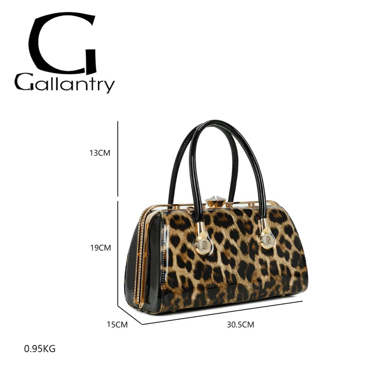 Sac à Main de Soirée pour Femme Vernis Motif Léopard avec Fermoir Bijou Facetté-0