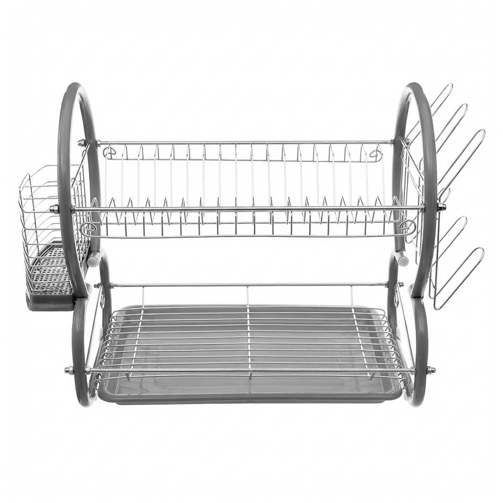 Égouttoir à Vaisselle 2 Niveaux pour 17 Assiettes avec Bac et Porte-couverts-0