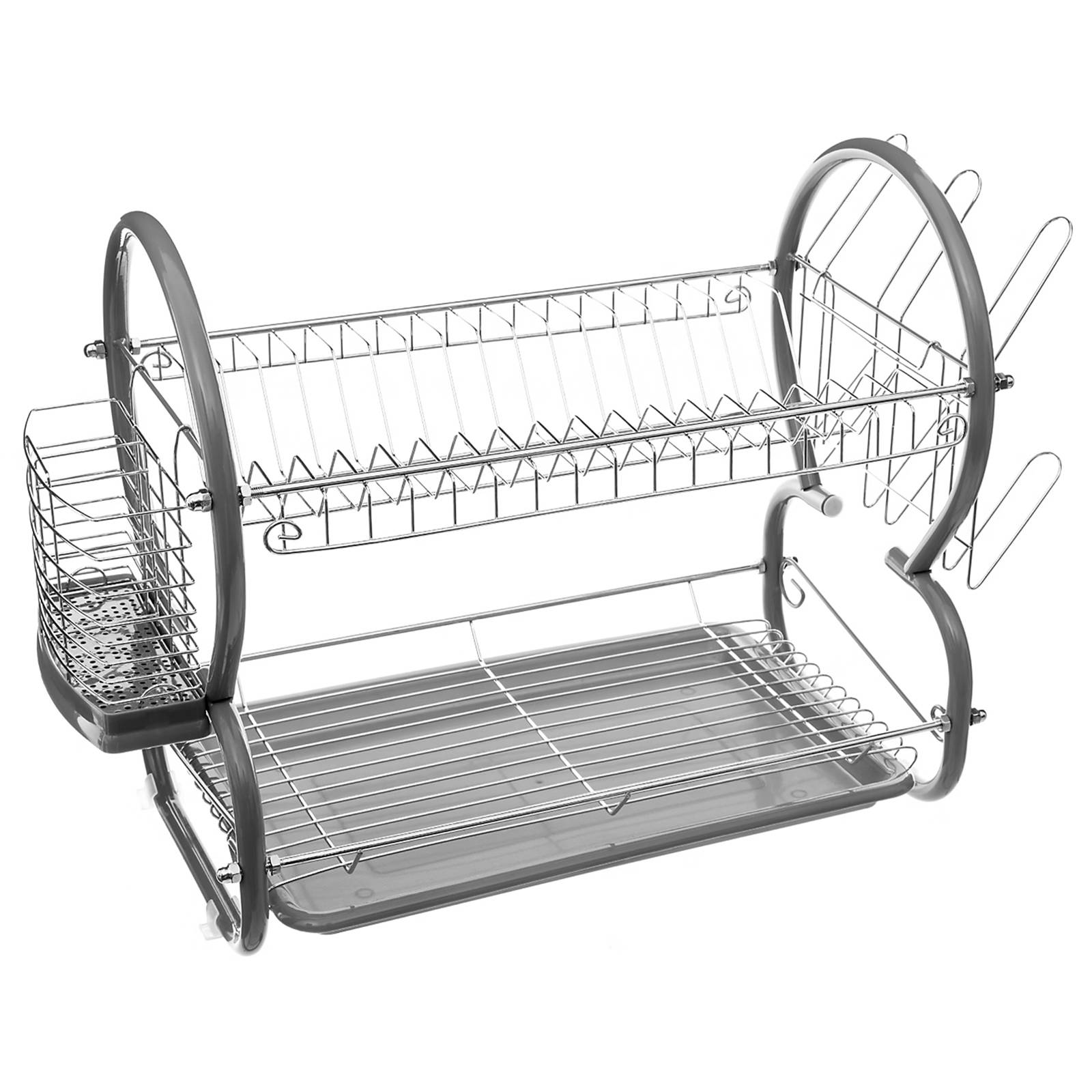 Égouttoir à Vaisselle 2 Niveaux pour 17 Assiettes avec Bac et Porte-couverts-1