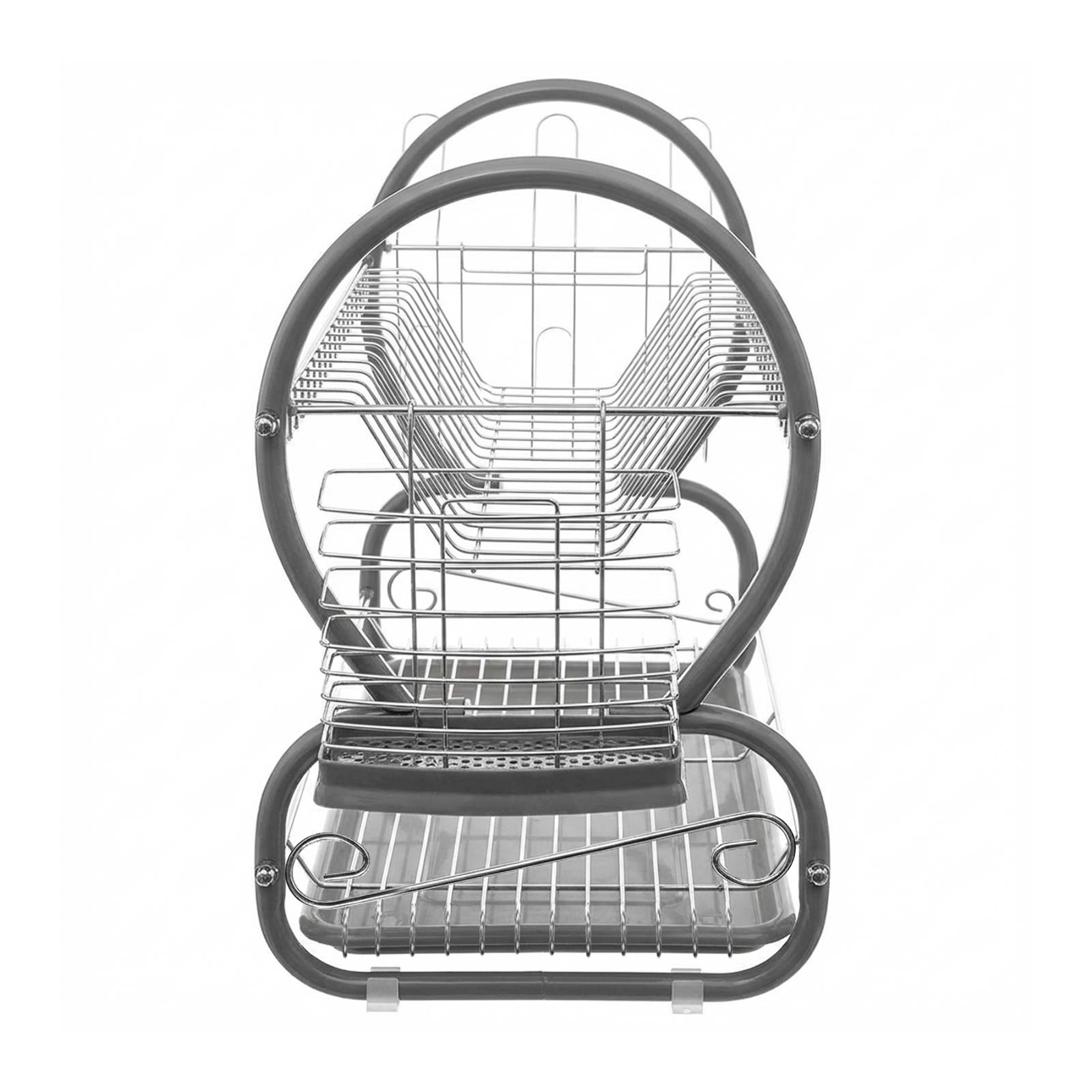 Égouttoir à Vaisselle 2 Niveaux pour 17 Assiettes avec Bac et Porte-couverts-4