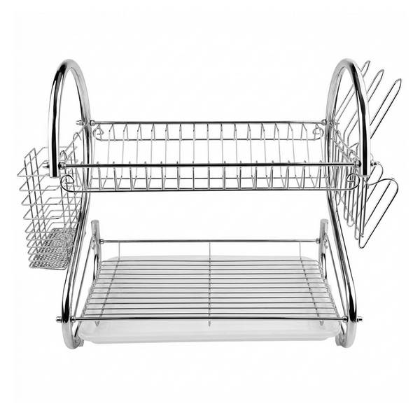 Égouttoir à Vaisselle 2 Niveaux pour 14 Assiettes avec Bac et Porte-couverts