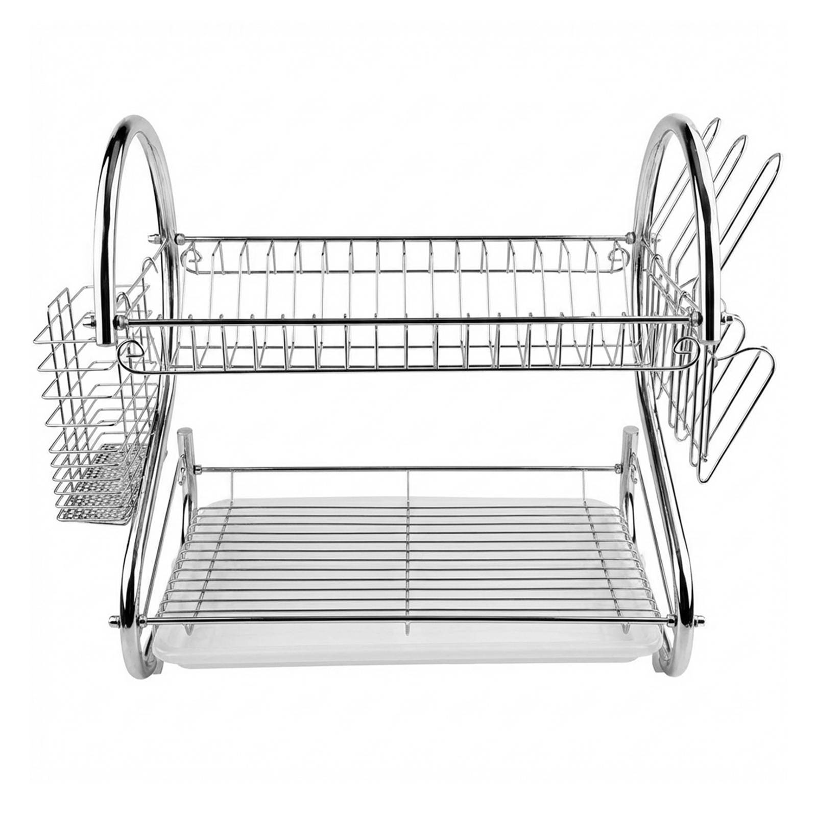 Égouttoir à Vaisselle 2 Niveaux pour 14 Assiettes avec Bac et Porte-couverts-0