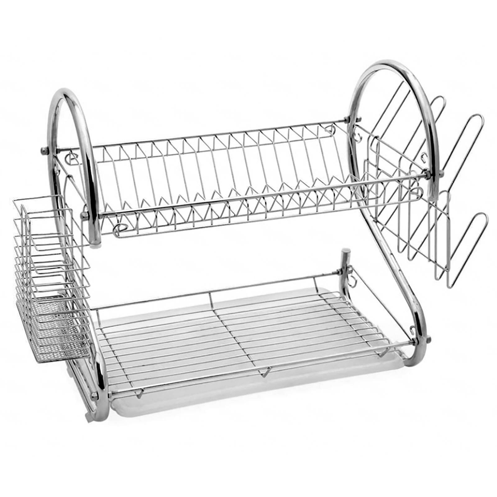 Égouttoir à Vaisselle 2 Niveaux pour 14 Assiettes avec Bac et Porte-couverts-1