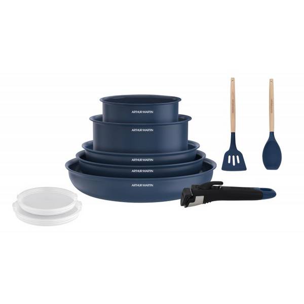 Batterie de cuisine 10 pièces poignée amovible Bleu Arthur Martin AM6455
