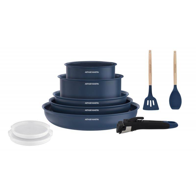 Batterie de cuisine 10 pièces poignée amovible Bleu Arthur Martin AM6455-0