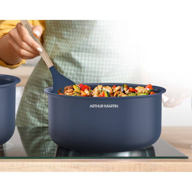 Batterie de cuisine 10 pièces poignée amovible Bleu Arthur Martin AM6455-2